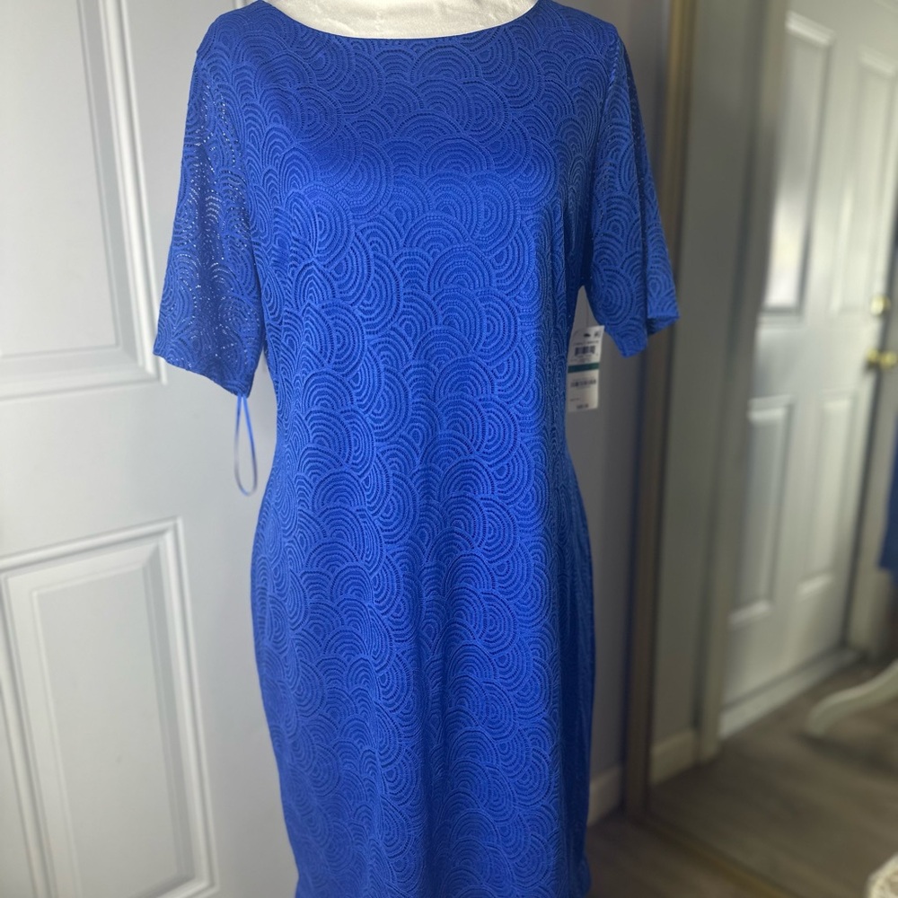Alfani Blue Sheath Midi Dress Short Sleeve Bateau Neck